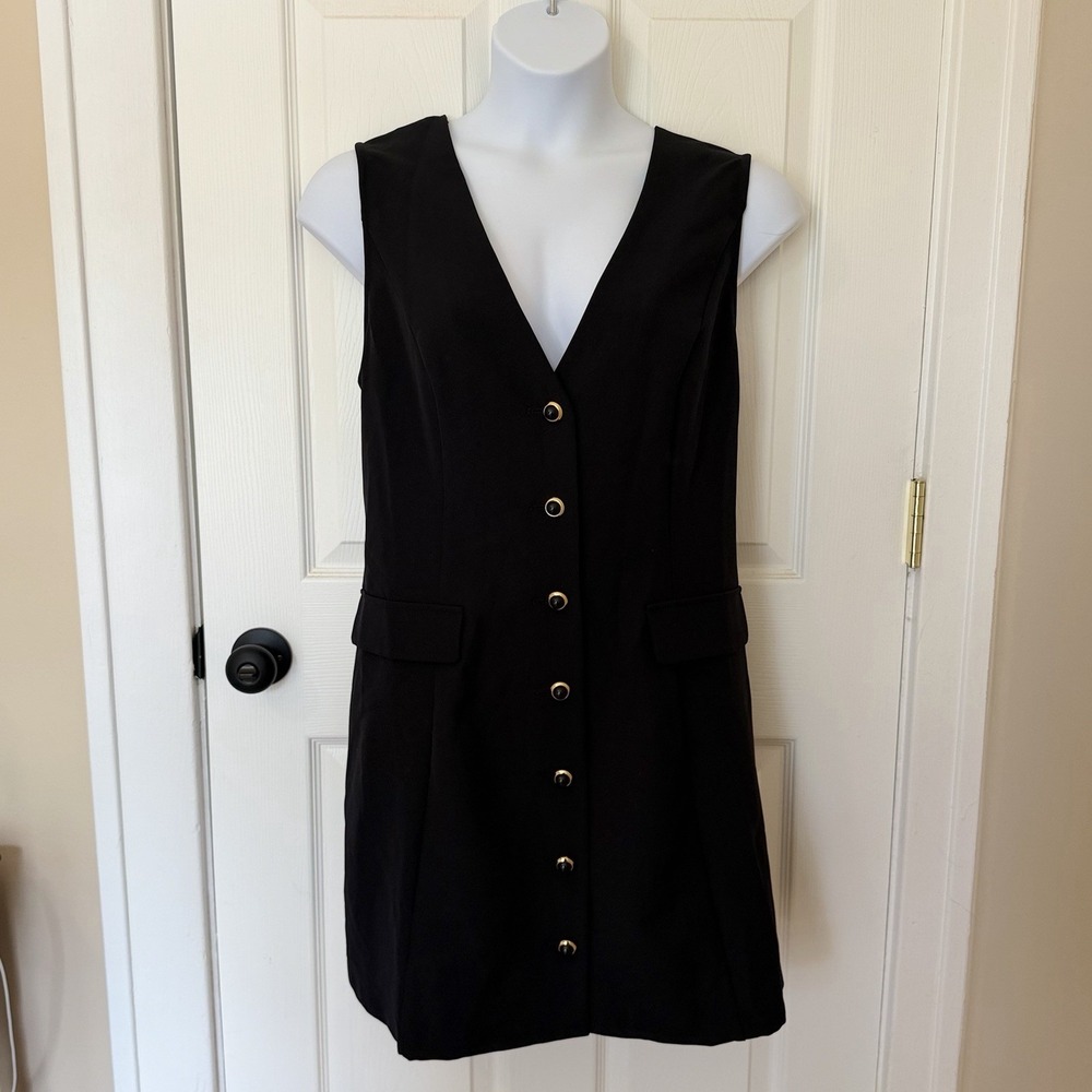 Cider Plus Size 3X Black Mini Sheath Dress Gold Statement Buttons Classic Preppy